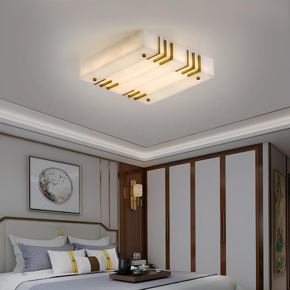Elegant Square Alabaster Brass Ceiling Lamp – Soft Ambient Light