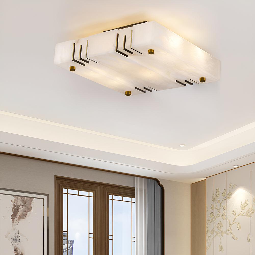 Elegant Square Alabaster Brass Ceiling Lamp – Soft Ambient Light