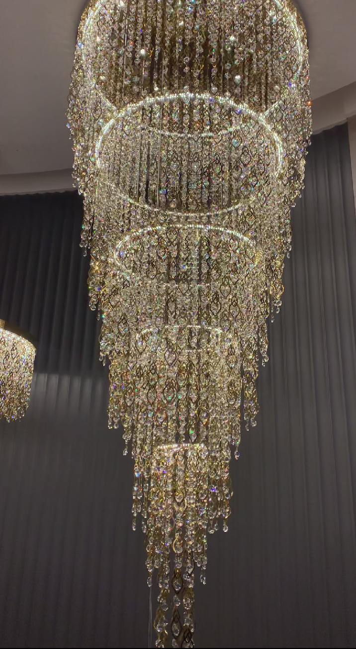 Modern Round 5-Layer Crystal Tassel Chandelier