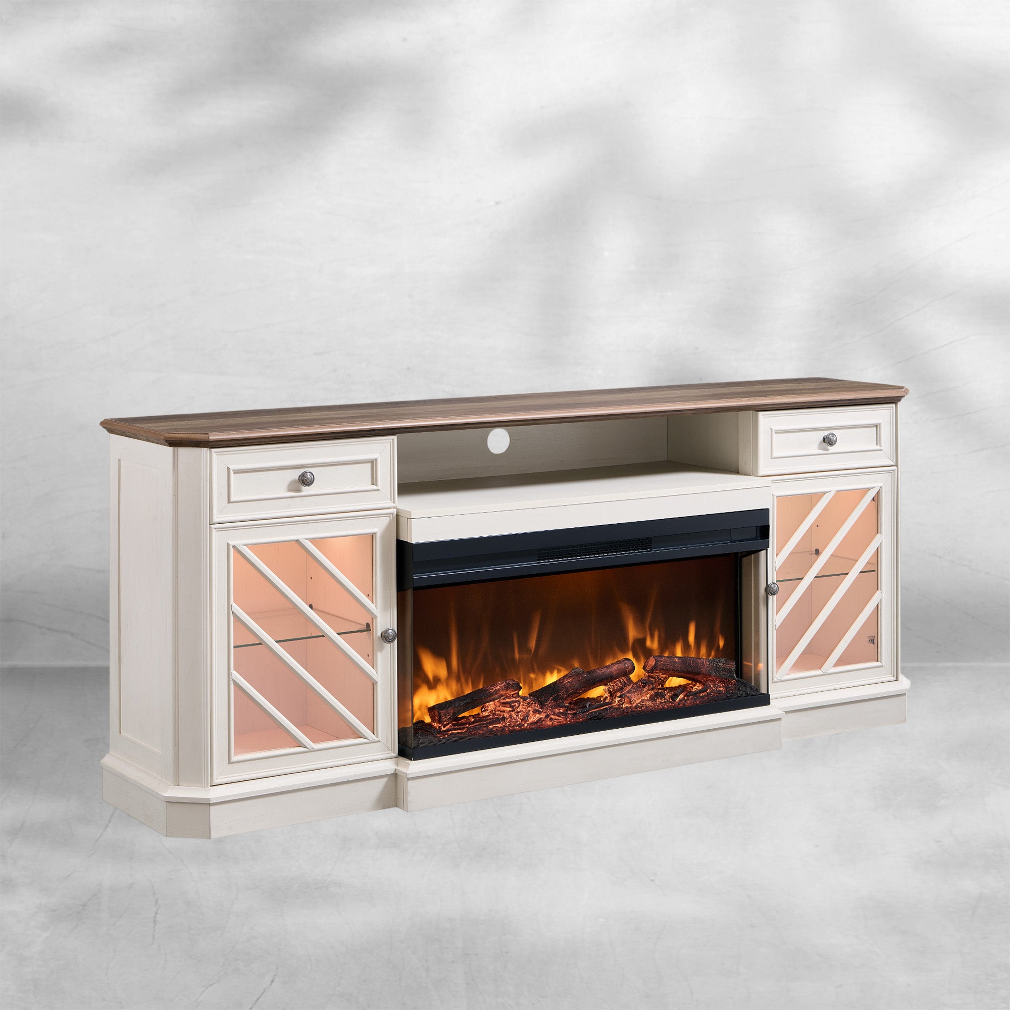 75" Rustic Oak Fireplace TV Stand for 85 Inch TV