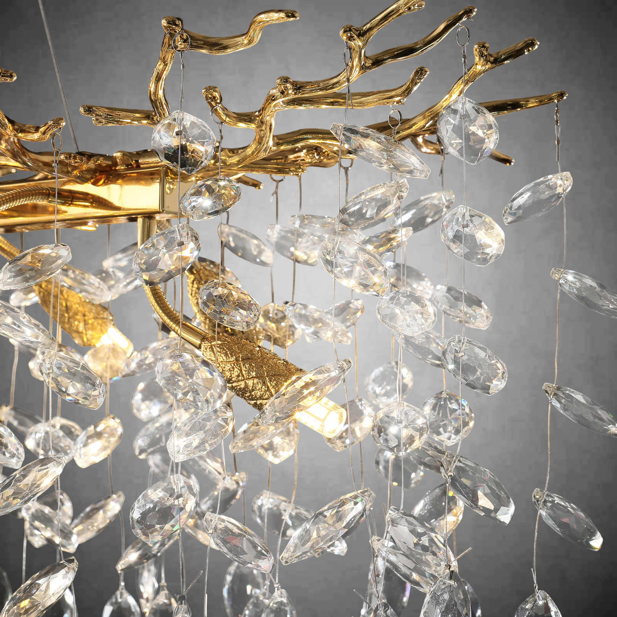 Modern Gold Tree Branch Crystal Chandelier