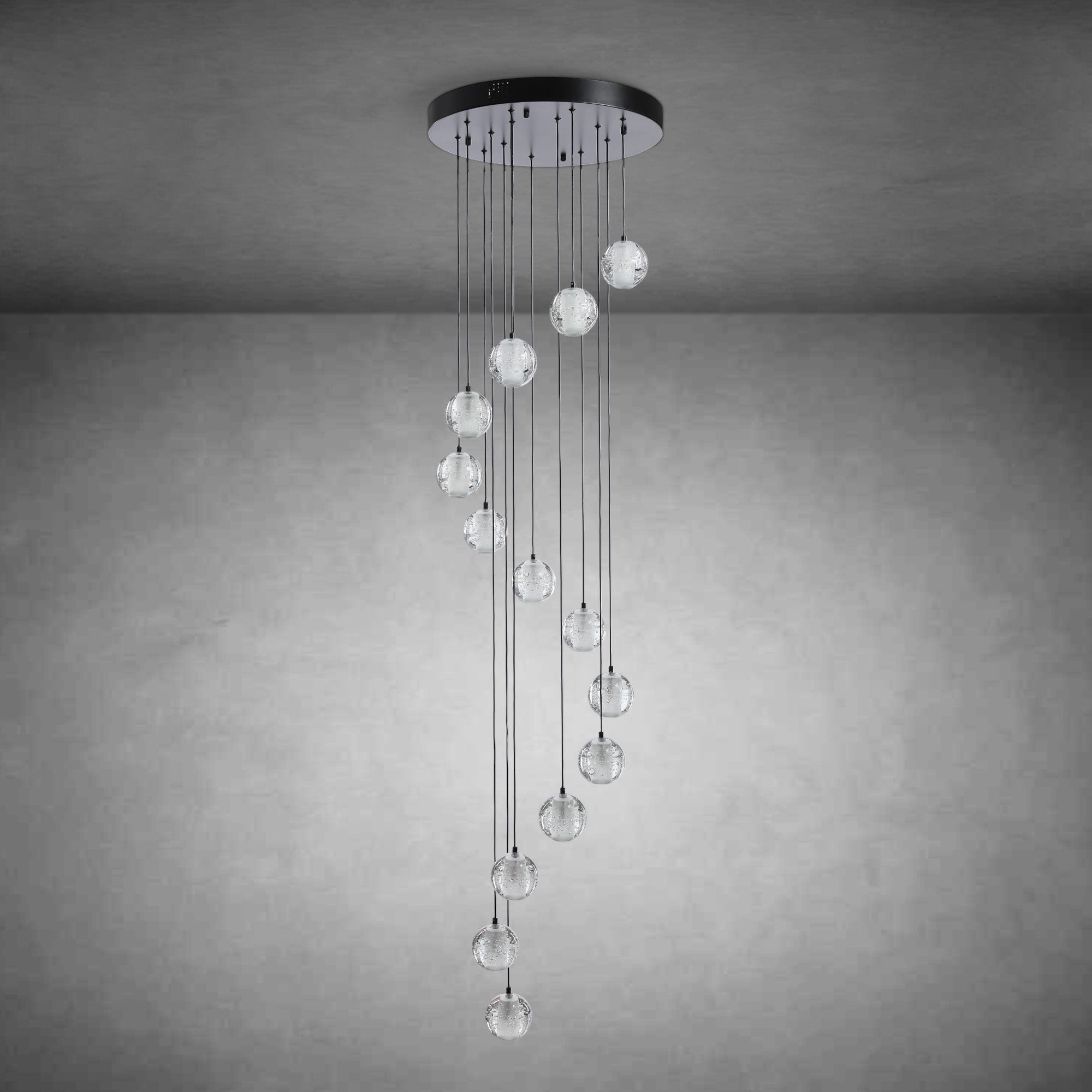 Black chandelier-14-Lights Staircase Chandelier for Living Room Hight Ceiling Foyer Pendant Lighting