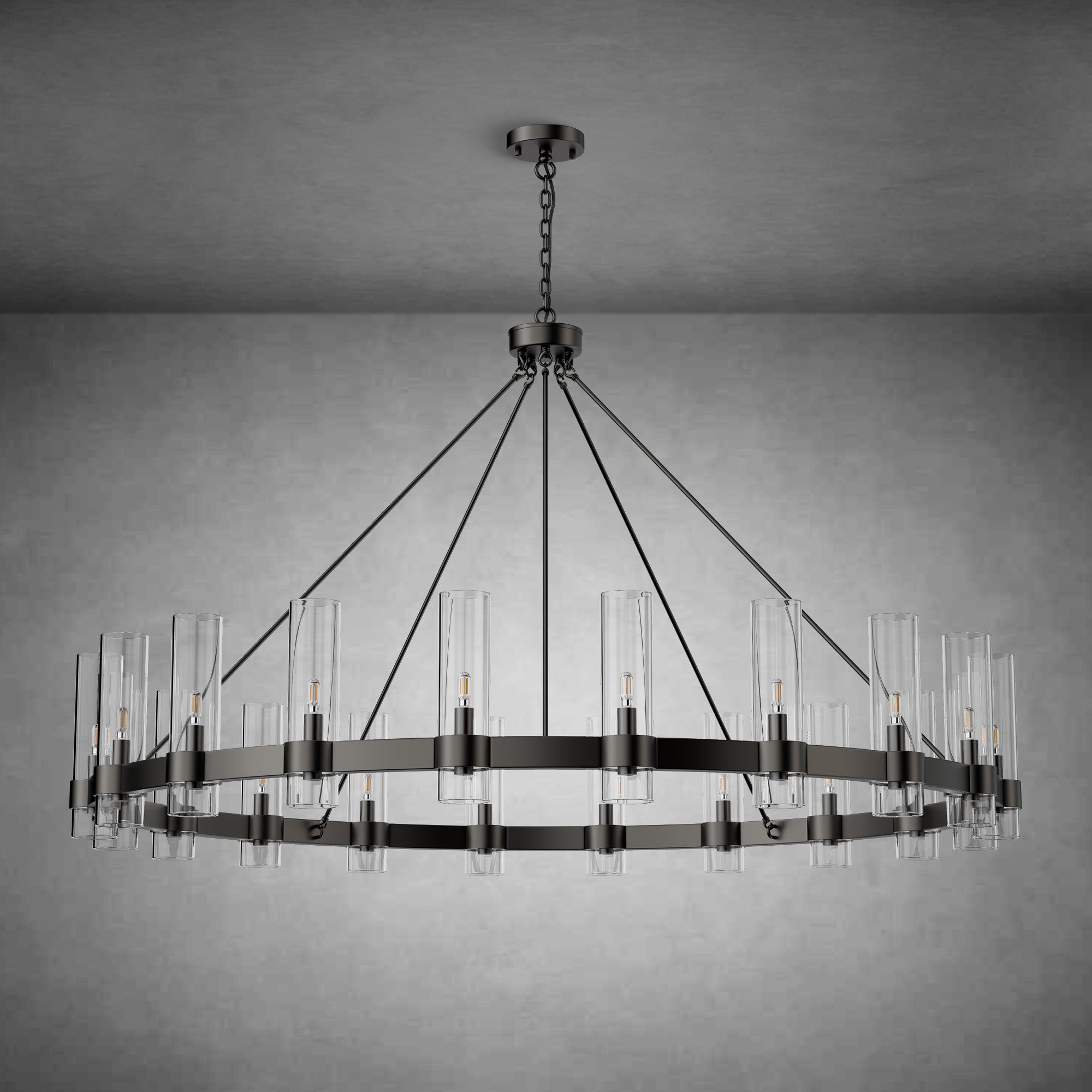Wagon Wheel Chandelier with Glass Shades
