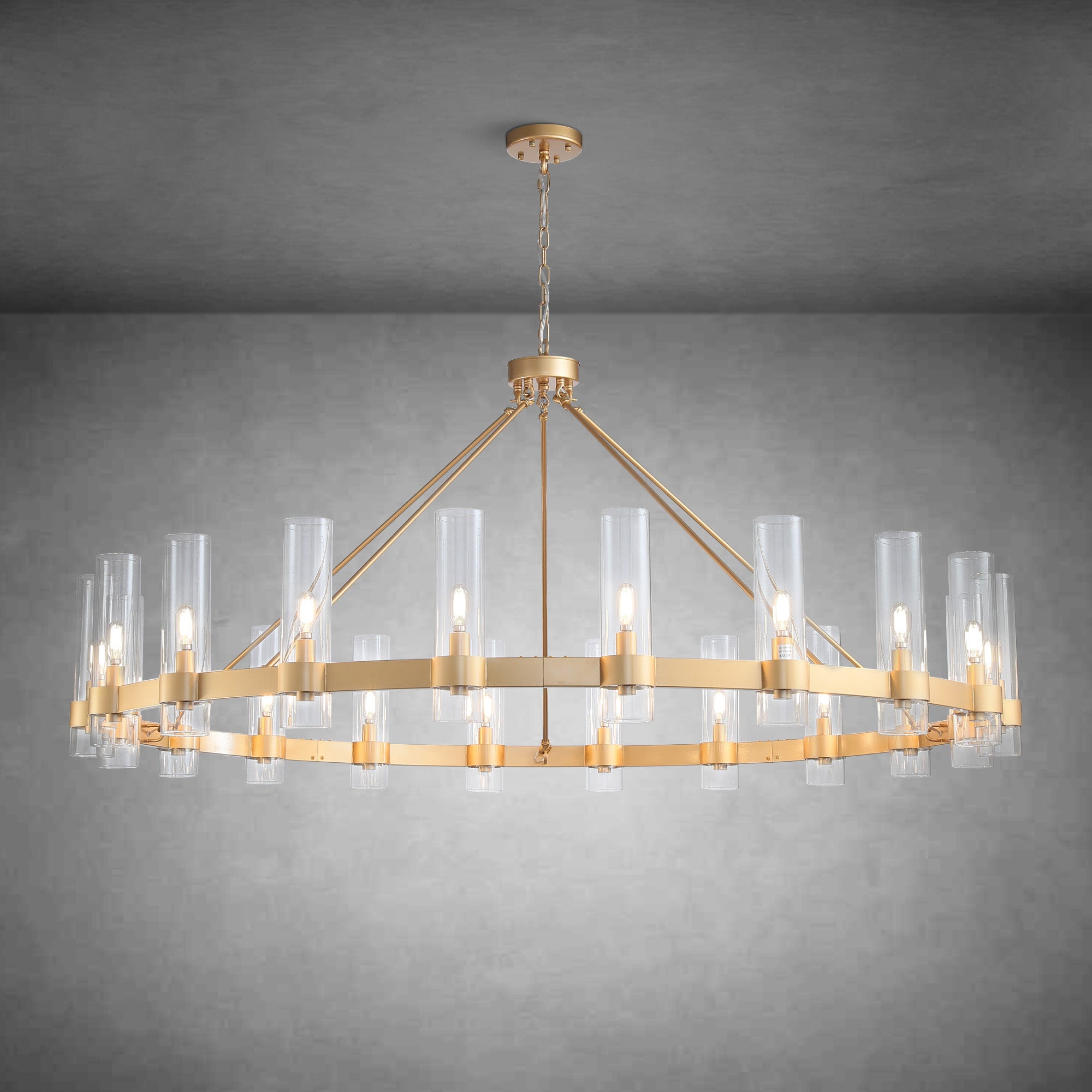 Wagon Wheel Chandelier with Glass Shades