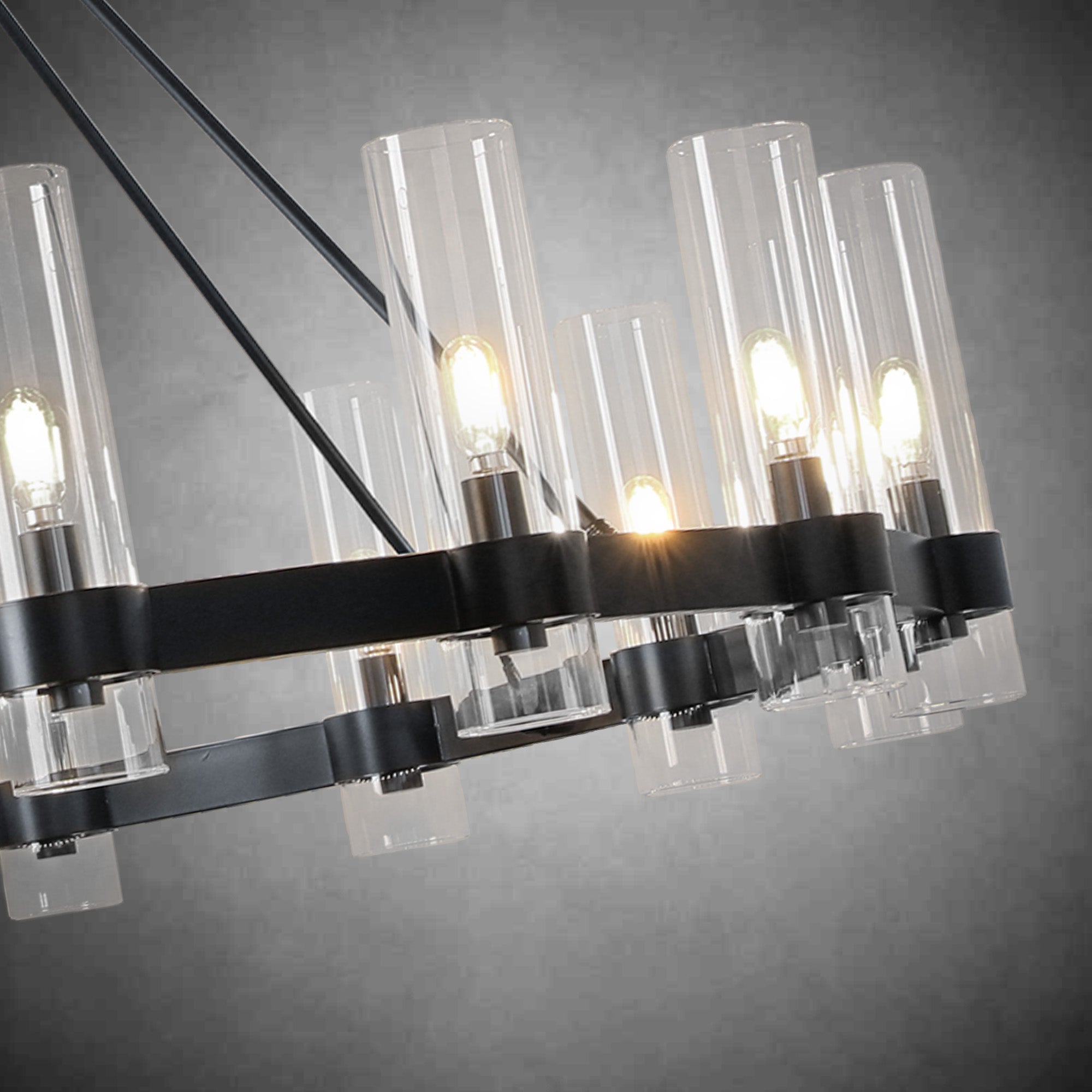 Wagon Wheel Chandelier with Glass Shades