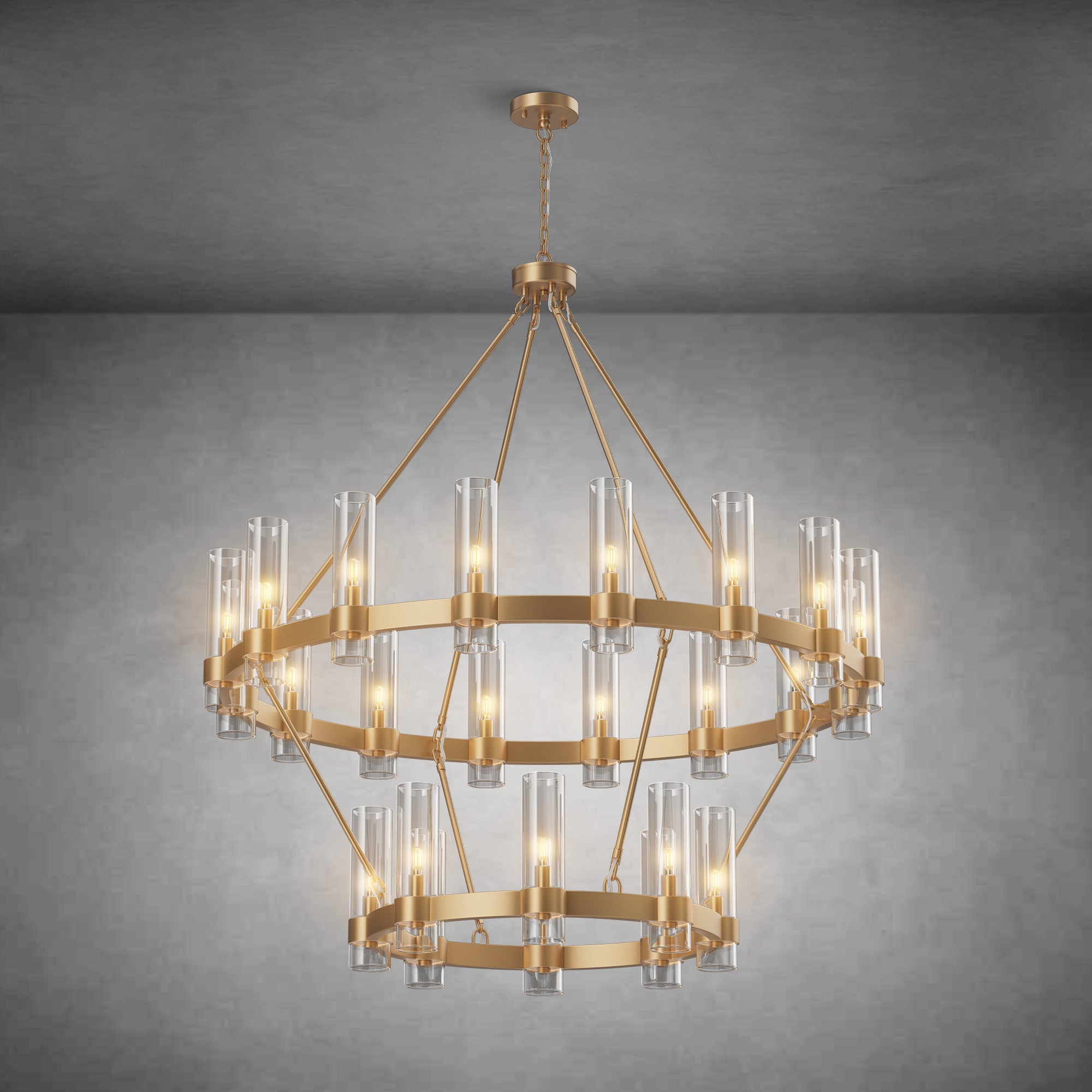 Two-Tier Wagon Wheel Chandelier with Glass Shades