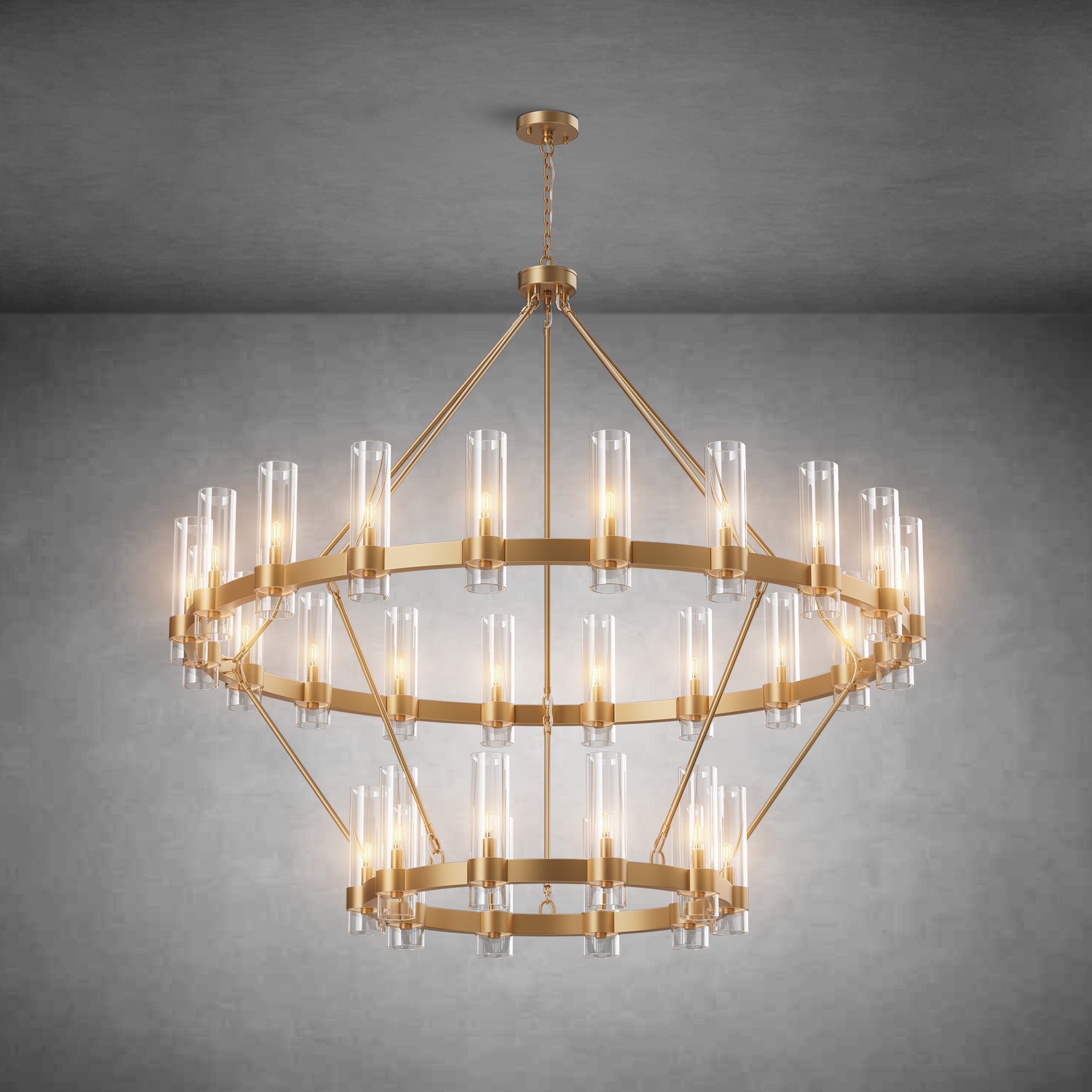 Two-Tier Wagon Wheel Chandelier with Glass Shades