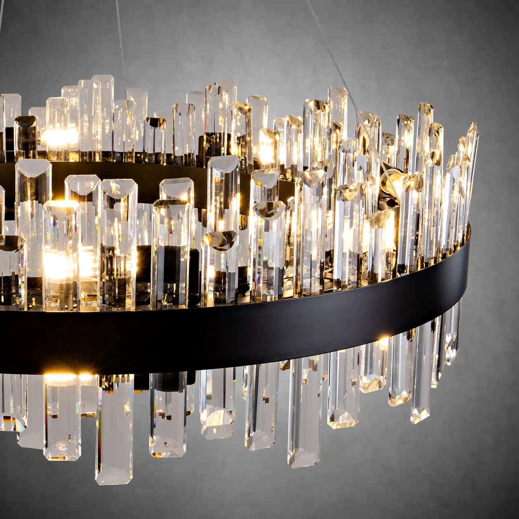 Modern Black K9 Crystal Chandelier 31.5" Round Luxury Ceiling Light