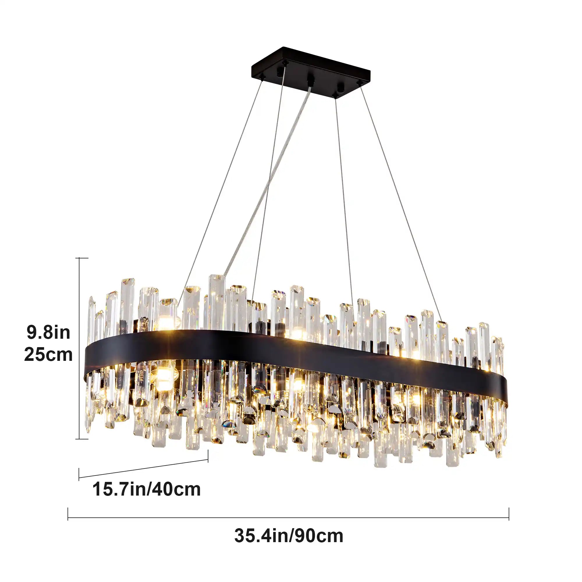 Black Rectangle Crystal Chandelier – 16‑Light Modern Luxury Fixture
