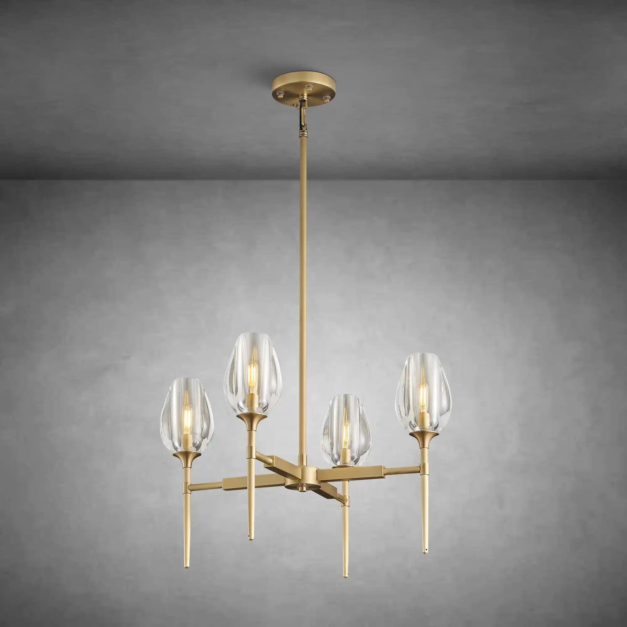 Gold 4-Light Farmhouse Chandelier with Crystal Shades for Dining Room