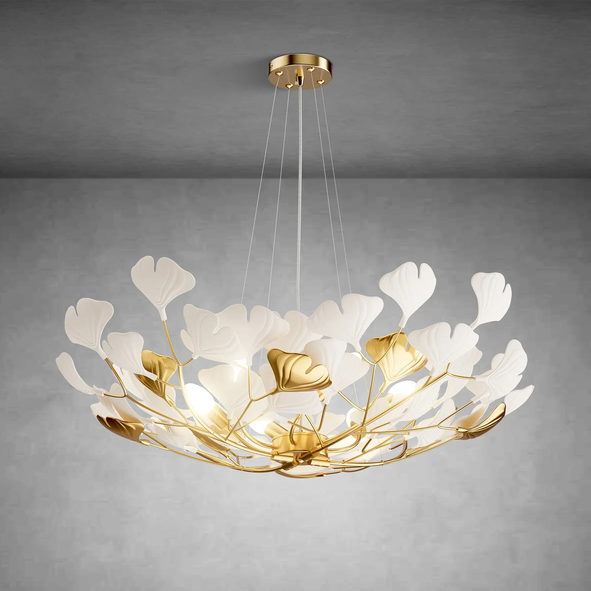 Branch Chandelier White Ceramic Ginkgo Leaf | Valley Lamps