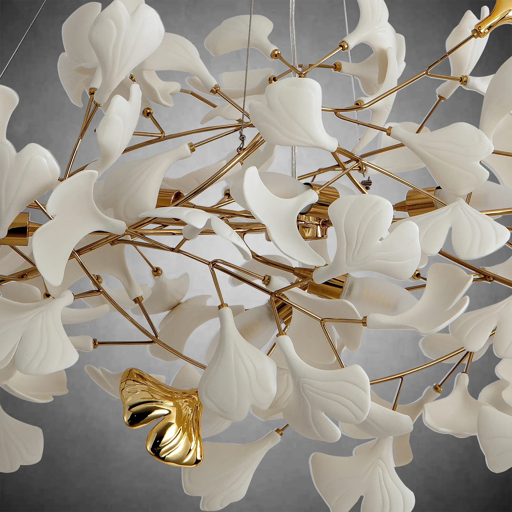 Branch Chandelier White Ceramic Ginkgo Leaf Chandeliers
