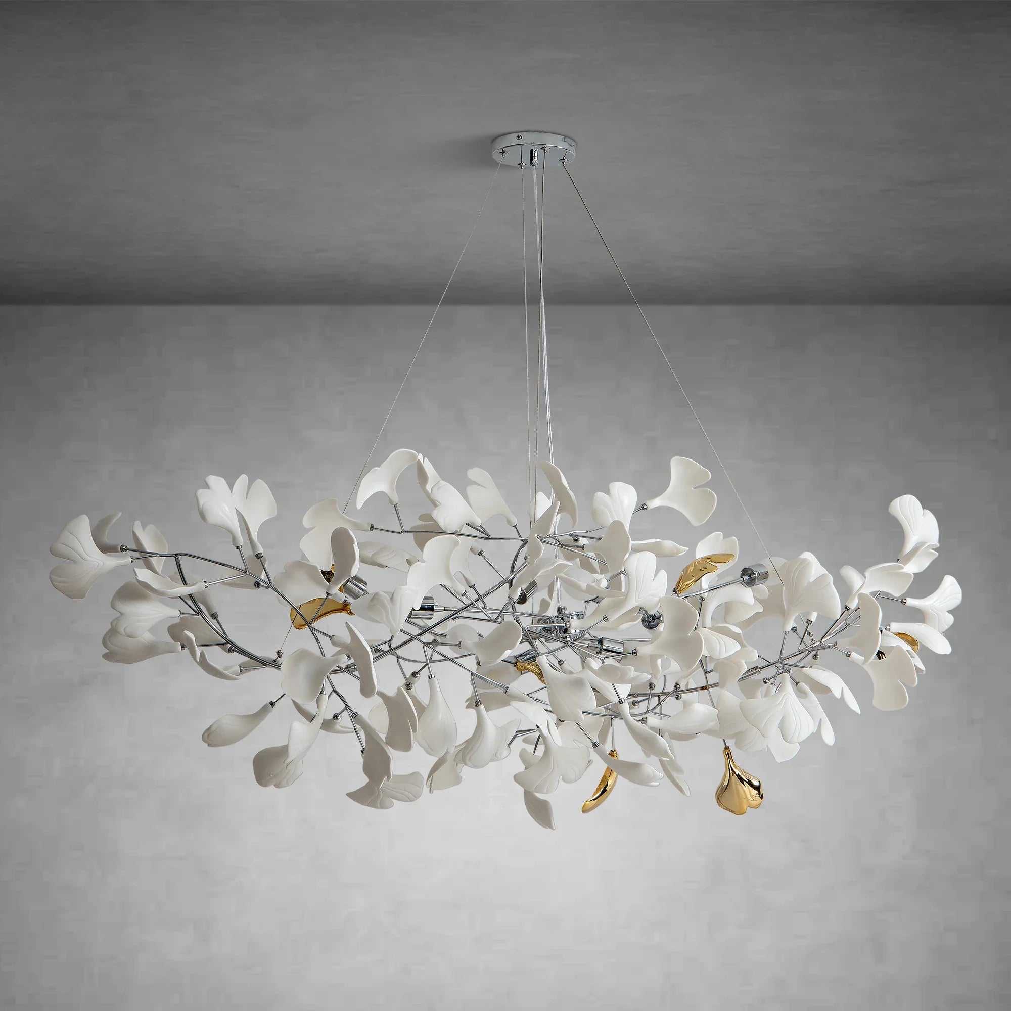 Branch Chandelier White Ceramic Ginkgo Leaf Chandeliers