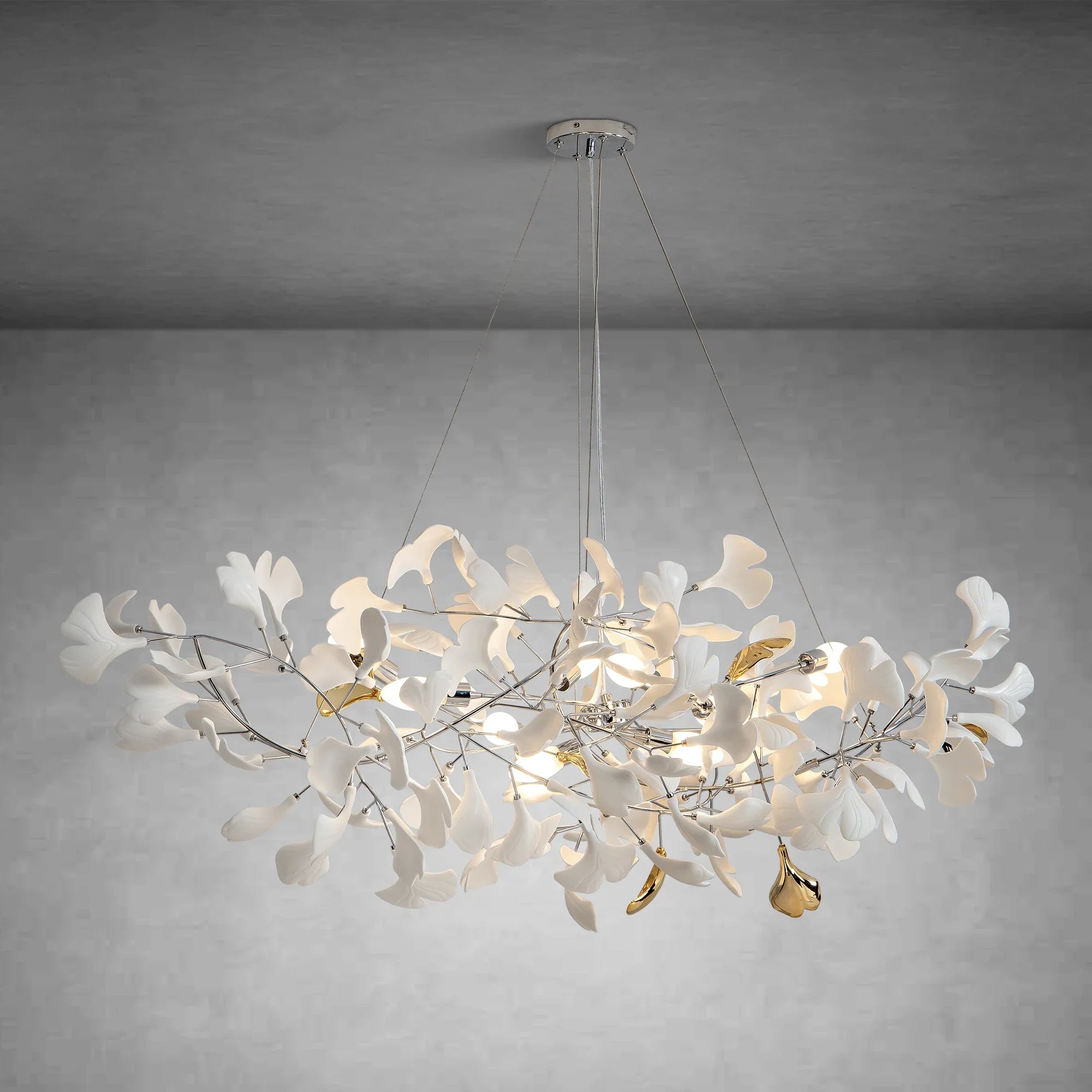 Branch Chandelier White Ceramic Ginkgo Leaf Chandeliers