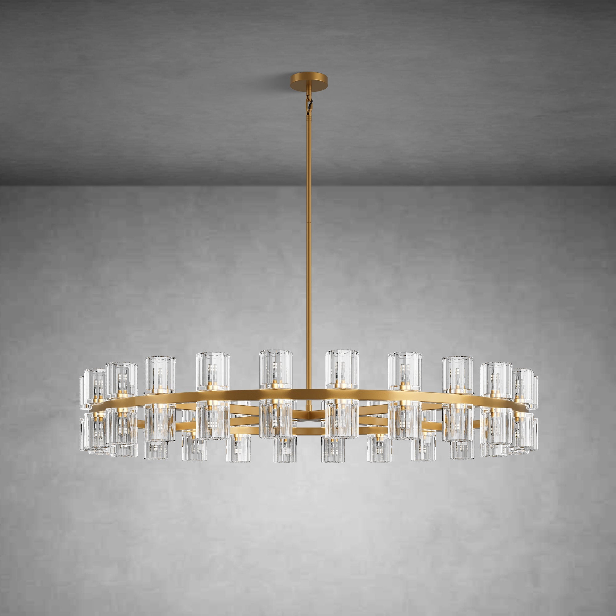 Elegant 48-inch Polished Brass Round Crystal Chandelier Luxury Lighting