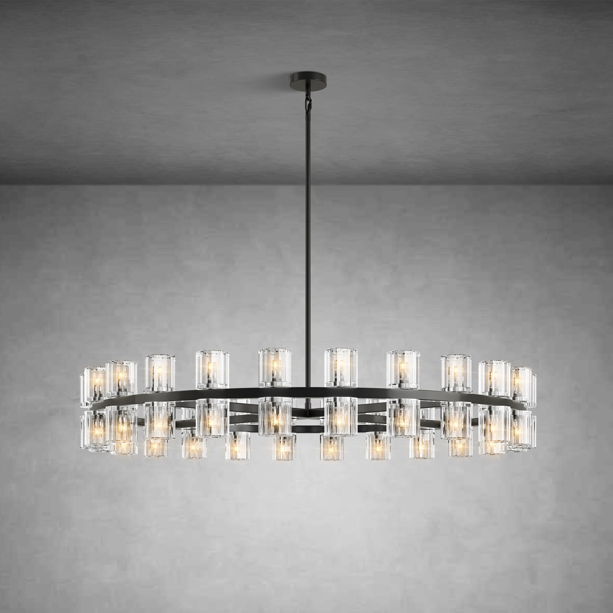Elegant 48-inch Polished Brass Round Crystal Chandelier Luxury Lighting