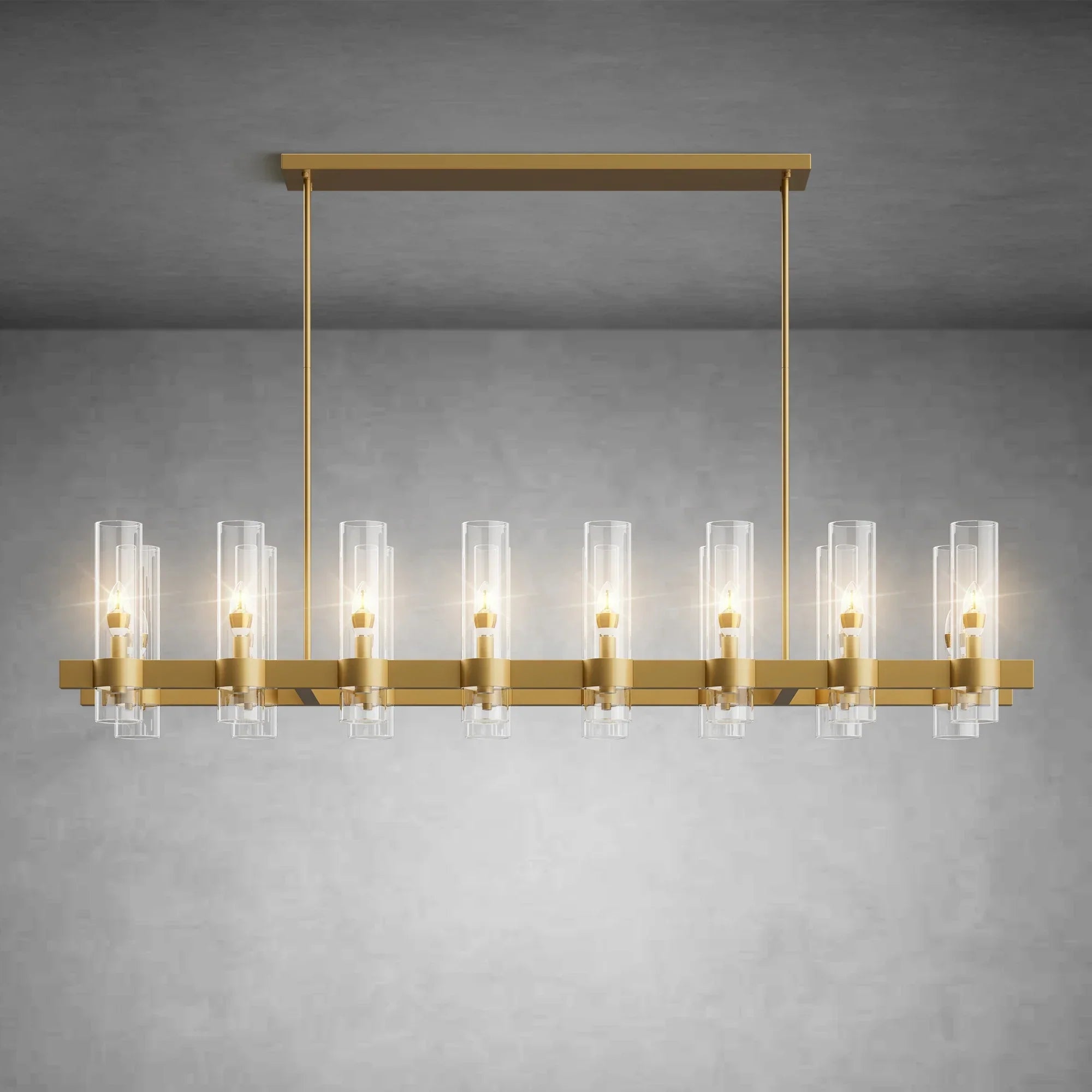 Modern Linear Chandelier with Clear Glass Cylinder Lights for Dining Room