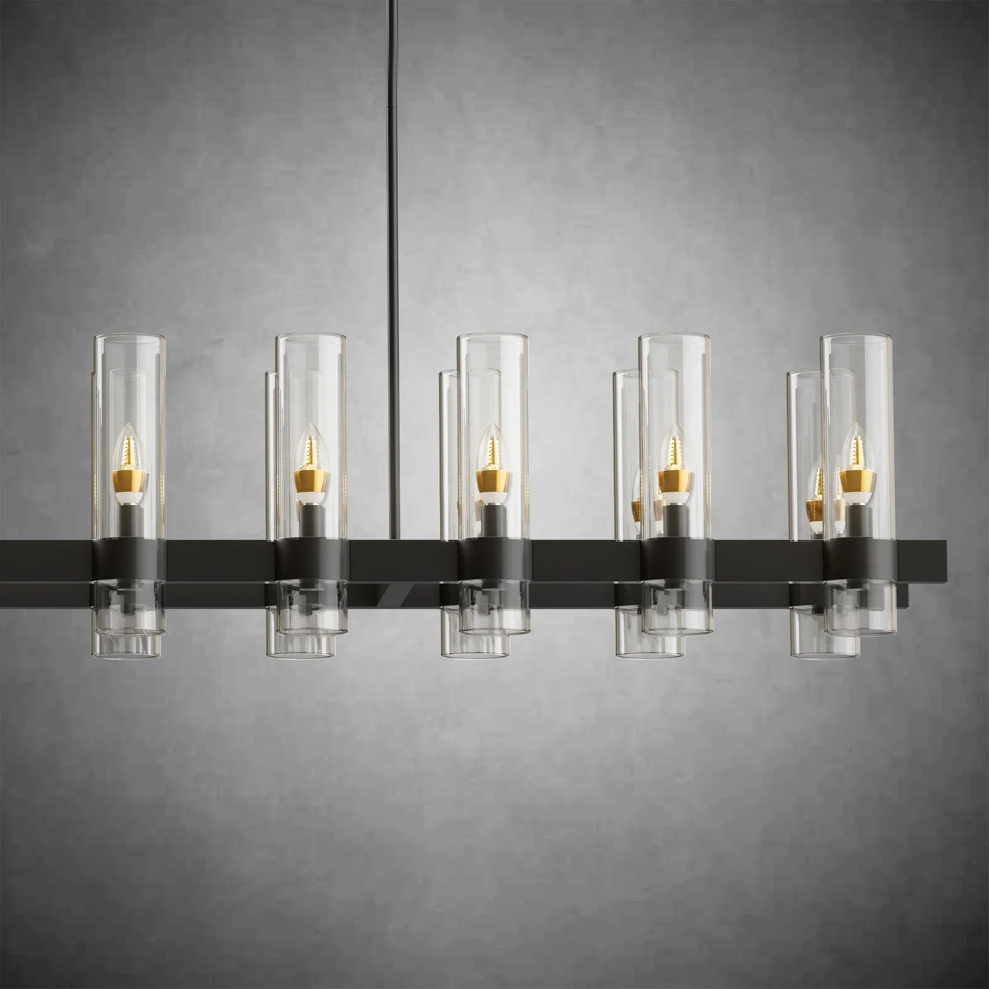 Modern Linear Chandelier with Clear Glass Cylinder Lights for Dining Room