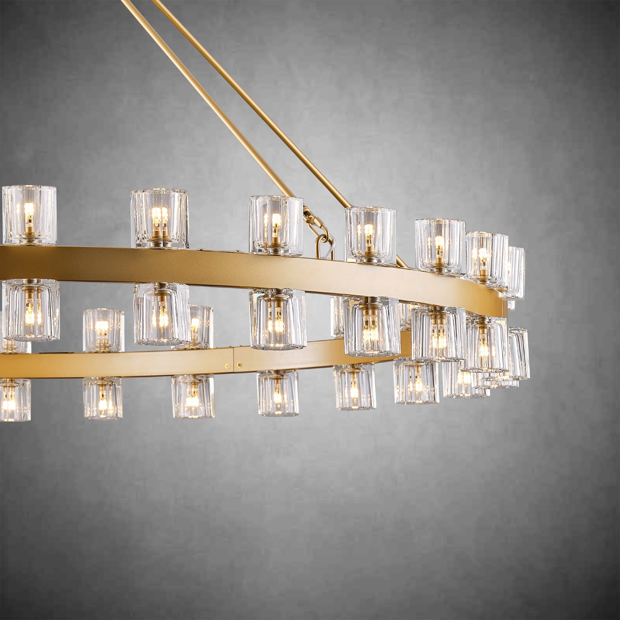 Round Brass Crystal Wagon Wheel Chandelier