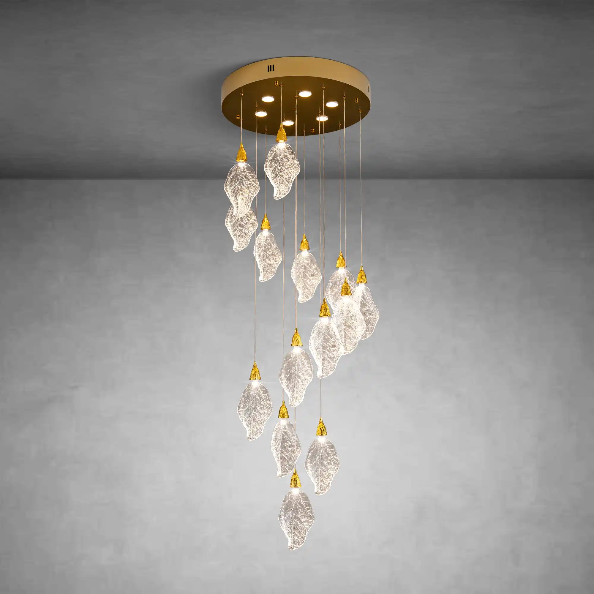 Silver Bionic Leaf 20-Light LED Chandelier for High Ceilings