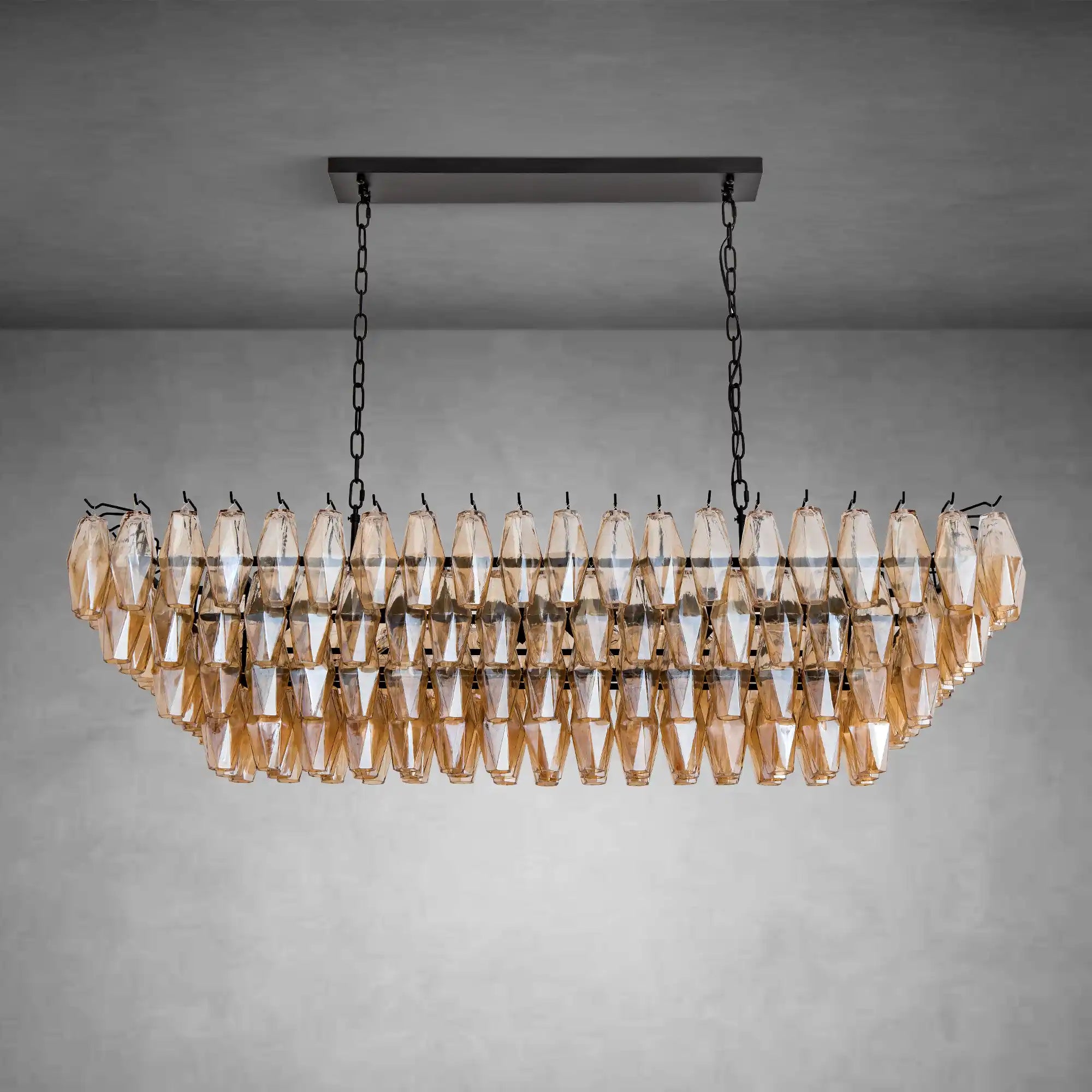 Gold Rectangular 54" 12-Light Smoke Glass Modern Dining Chandelier