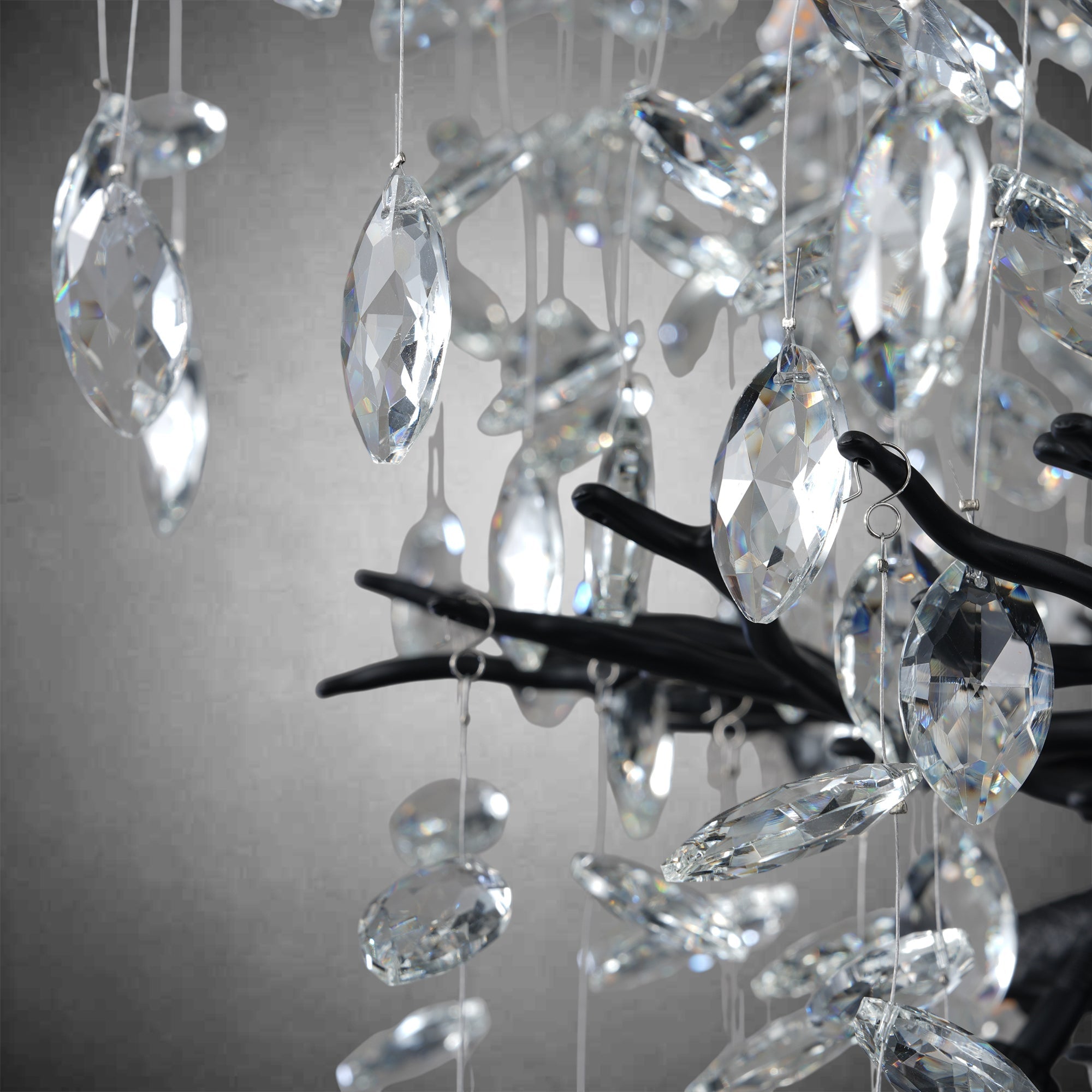 30" Black Crystal Chandelier, 10-Light Tree Branch Chandelier for Dining Room, Luxury Round K9 Crystal Raindrop Chandeliers Light Fixture for Living Room Foyer Entryway Bedroom Kitchen