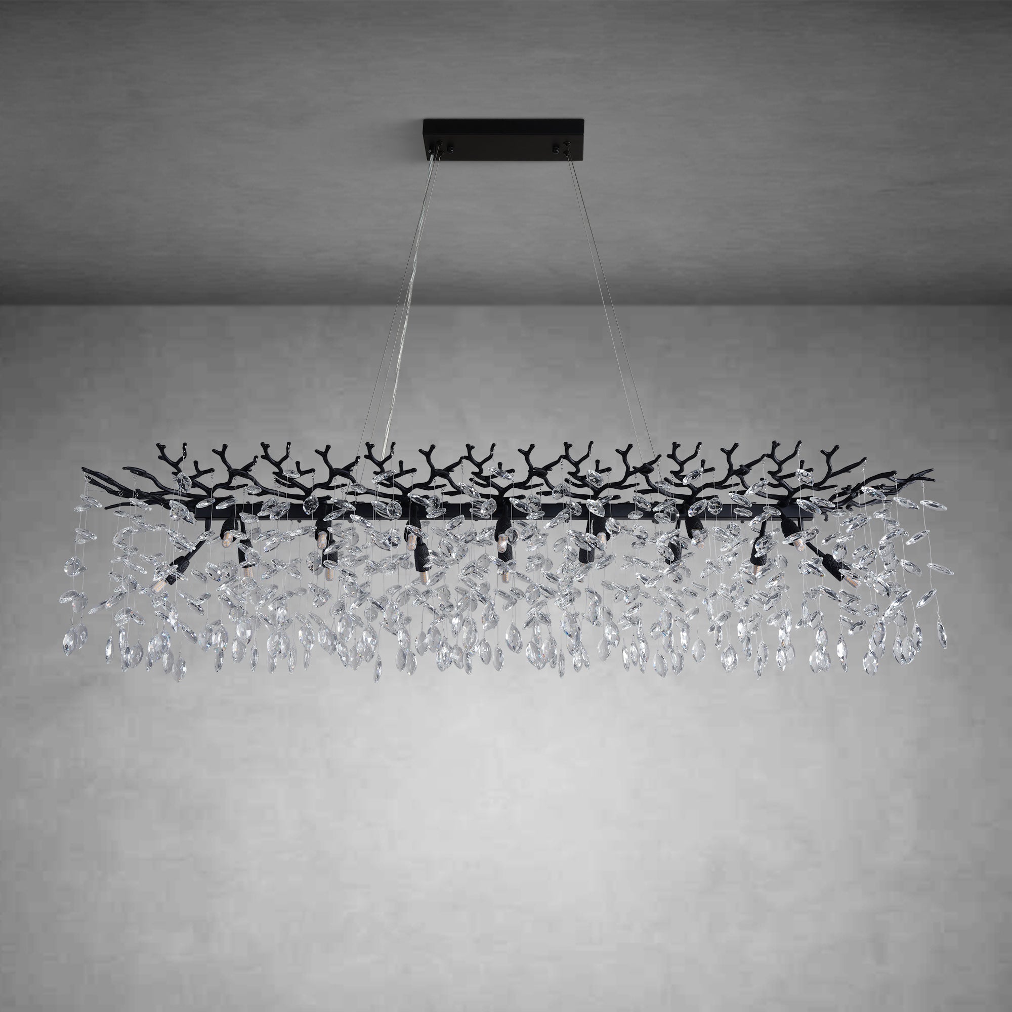 30" Black Crystal Chandelier, 10-Light Tree Branch Chandelier for Dining Room, Luxury Round K9 Crystal Raindrop Chandeliers Light Fixture for Living Room Foyer Entryway Bedroom Kitchen