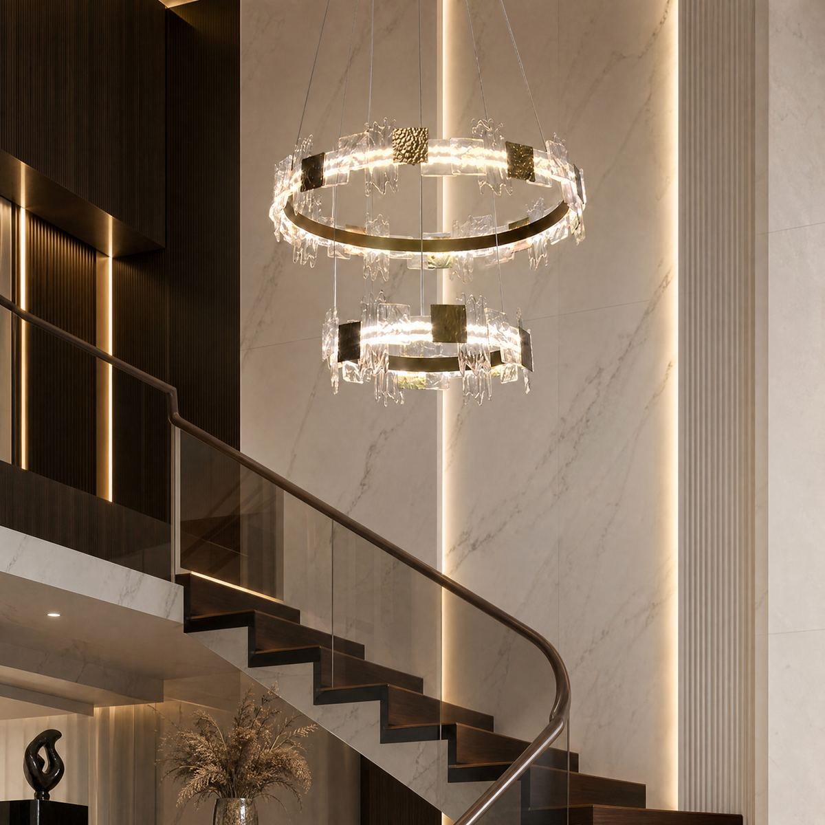 Gold Chandelier in a living room