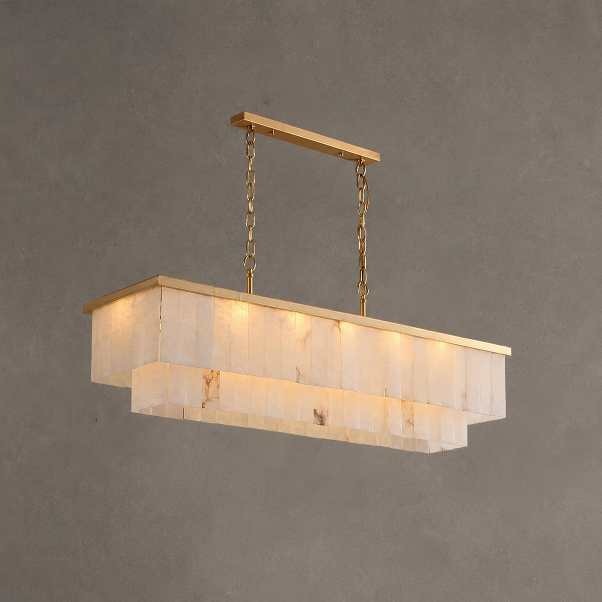 Modern White Alabaster Shade Multi-Layer Rectangle Chandelier