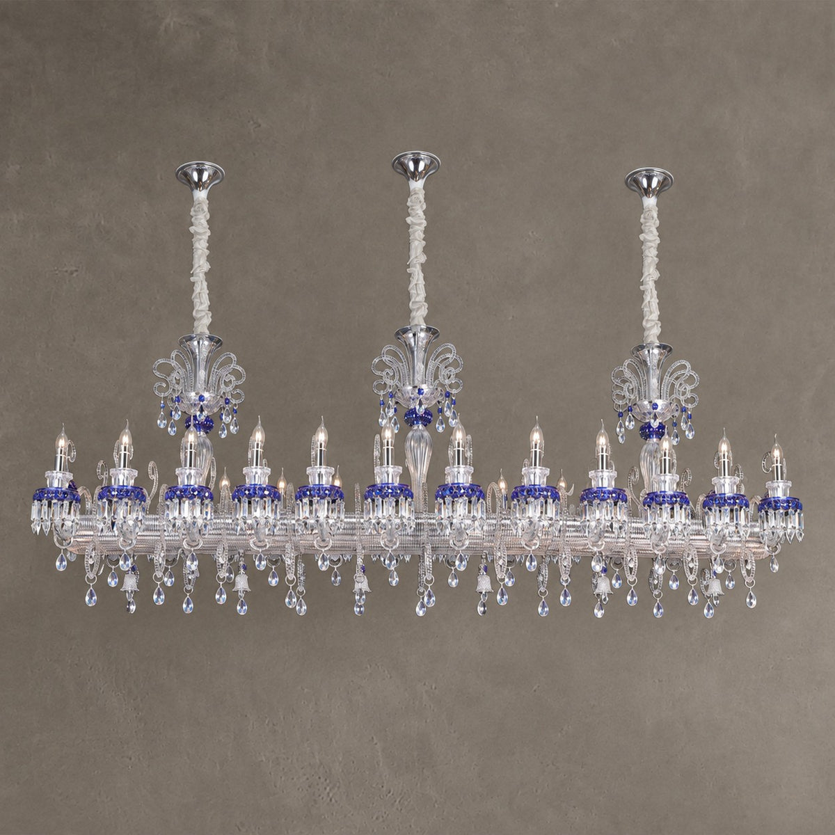 Luxury French Palace–Style Blue & Clear Crystal Rectangular Chandelier for Dining Spaces