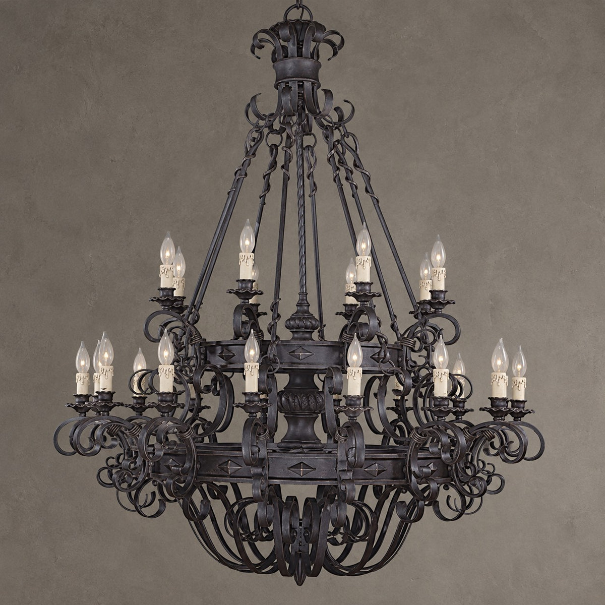 Vintage Iron Simple Candle Art Chandelier for Living Room / Villa / Stairs