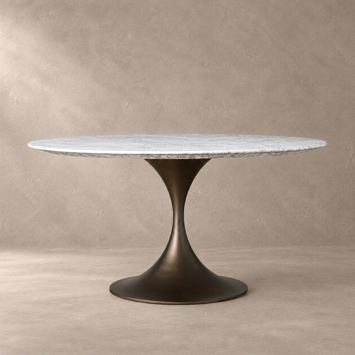 Round Stone-Top Steel-Base Dining Table
