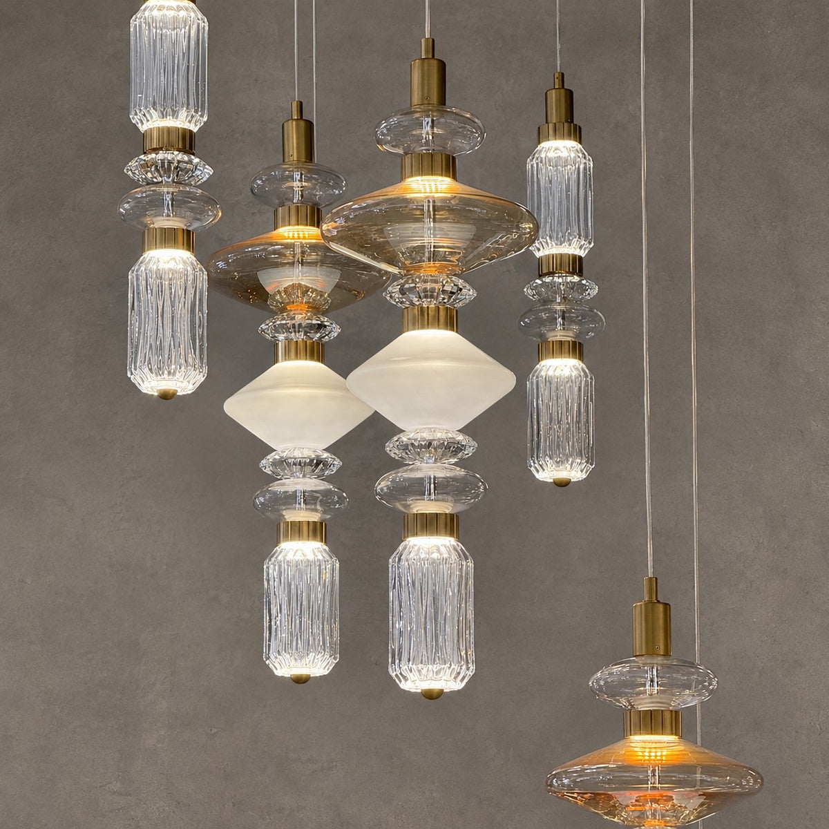 Mid-Century Vintage Suspended Glass Chandelier