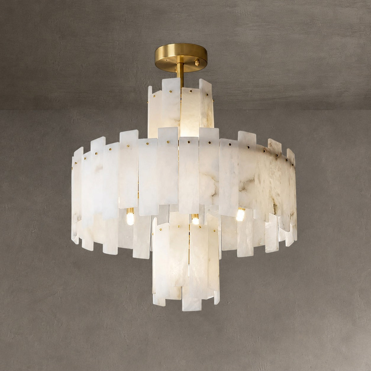Alabaster Chandelier – Elegant Brass & White Alabaster Light Fixture