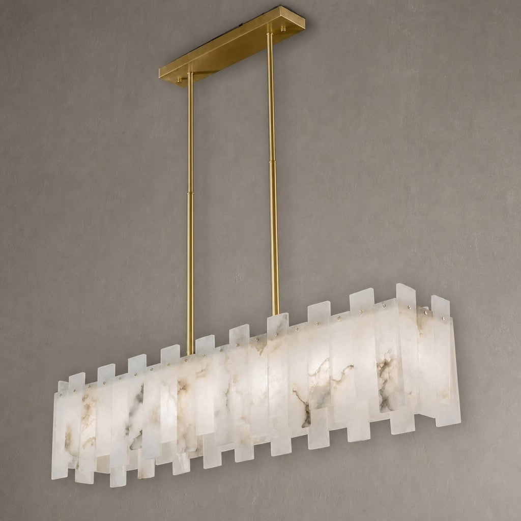Alabaster Linear Dentate Chandelier 39"