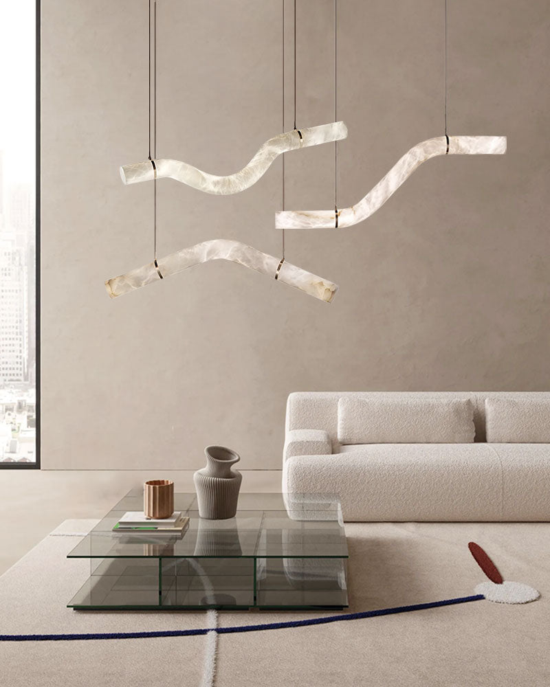 Minimalist Long Cord Ceiling Pendant Alabaster Lighting