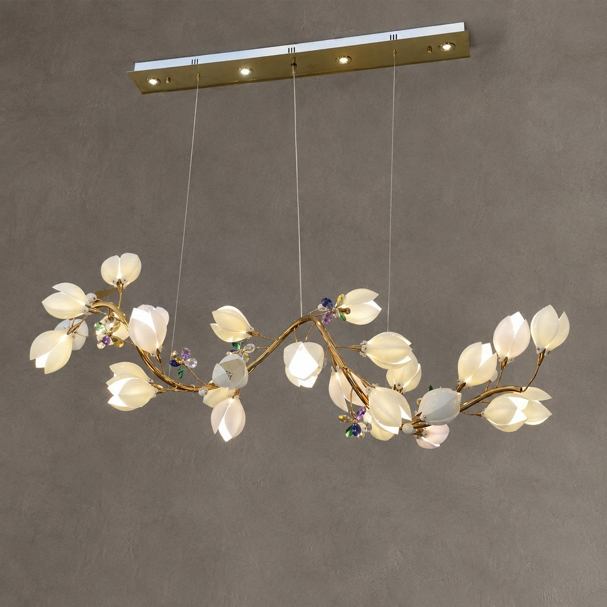 Art Design Creative Ceramic Magnolia Ring/Linear Chandelier for Bedroom/Living Room/Dining Room/Kitchen Island