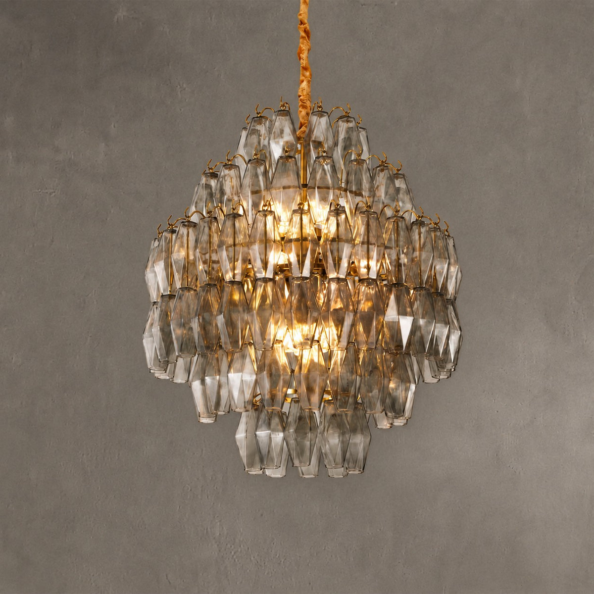 Chandelier Cascade Hand Blown Faceted Glass Artisan Murano Style