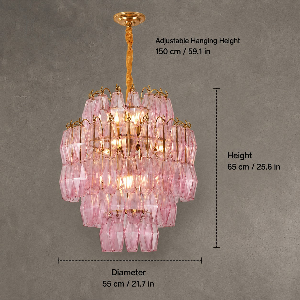 Chandelier Cascade Hand Blown Faceted Glass Artisan Murano Style