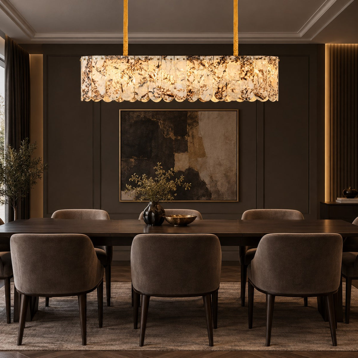 Modern Layered Luxury stone Linear Chandelier