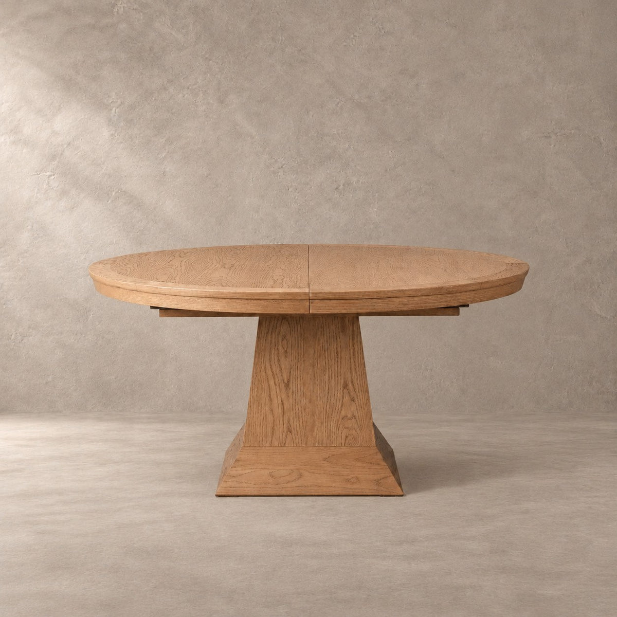 Expandable Round Oak Dining Table with Leaves