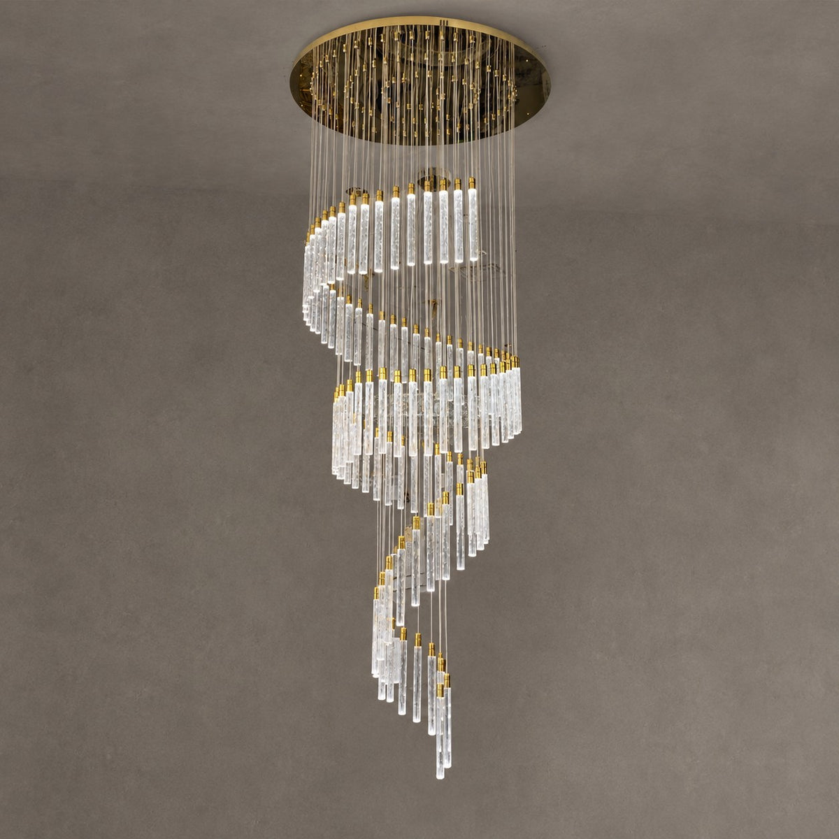 Modern Spiral Bubble Crystal Glass Rods Chandelier in Champagne Gold Finish for Staircase/Foyer/Villa