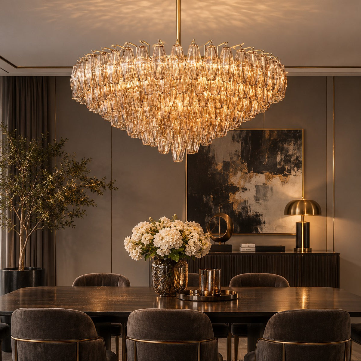 Modern Round/Rectangular/Funnel Smoke Glass Chandelier for Low-ceiling