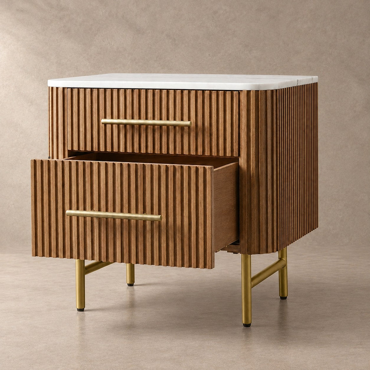 Double Drawer Bedside Chest with Stone Top