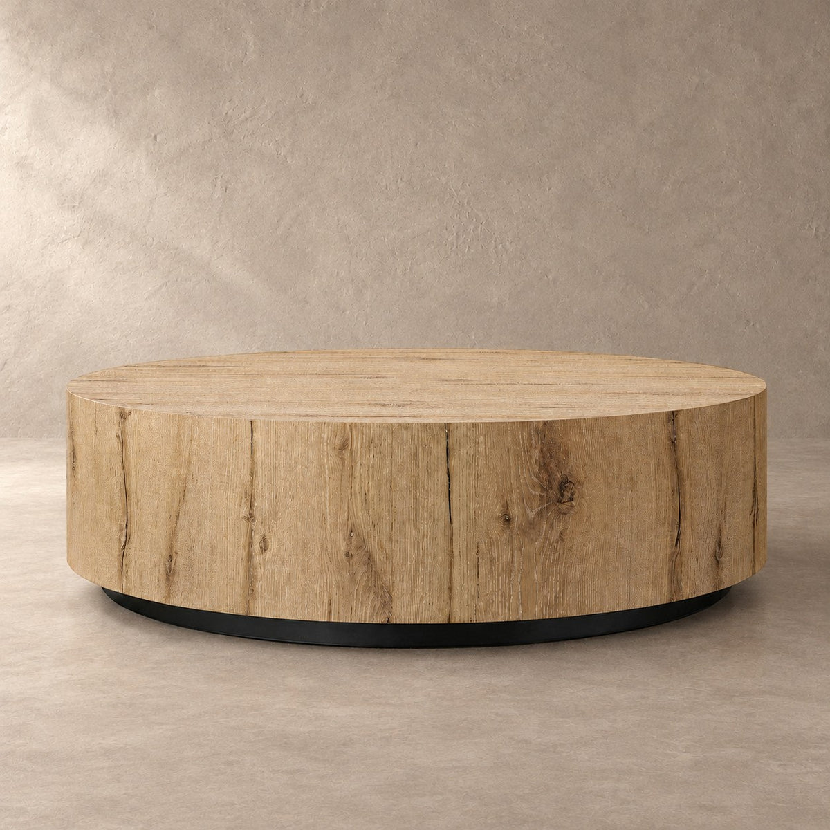 Oak Wood Round Plinth Coffee Table