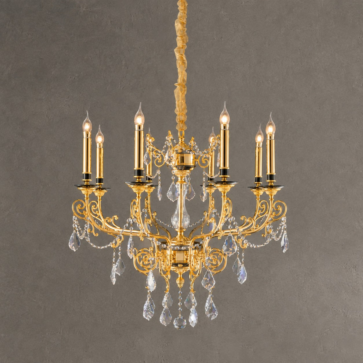 Baroque Silver/24K Gold Color Candle Light Crystal Chandelier