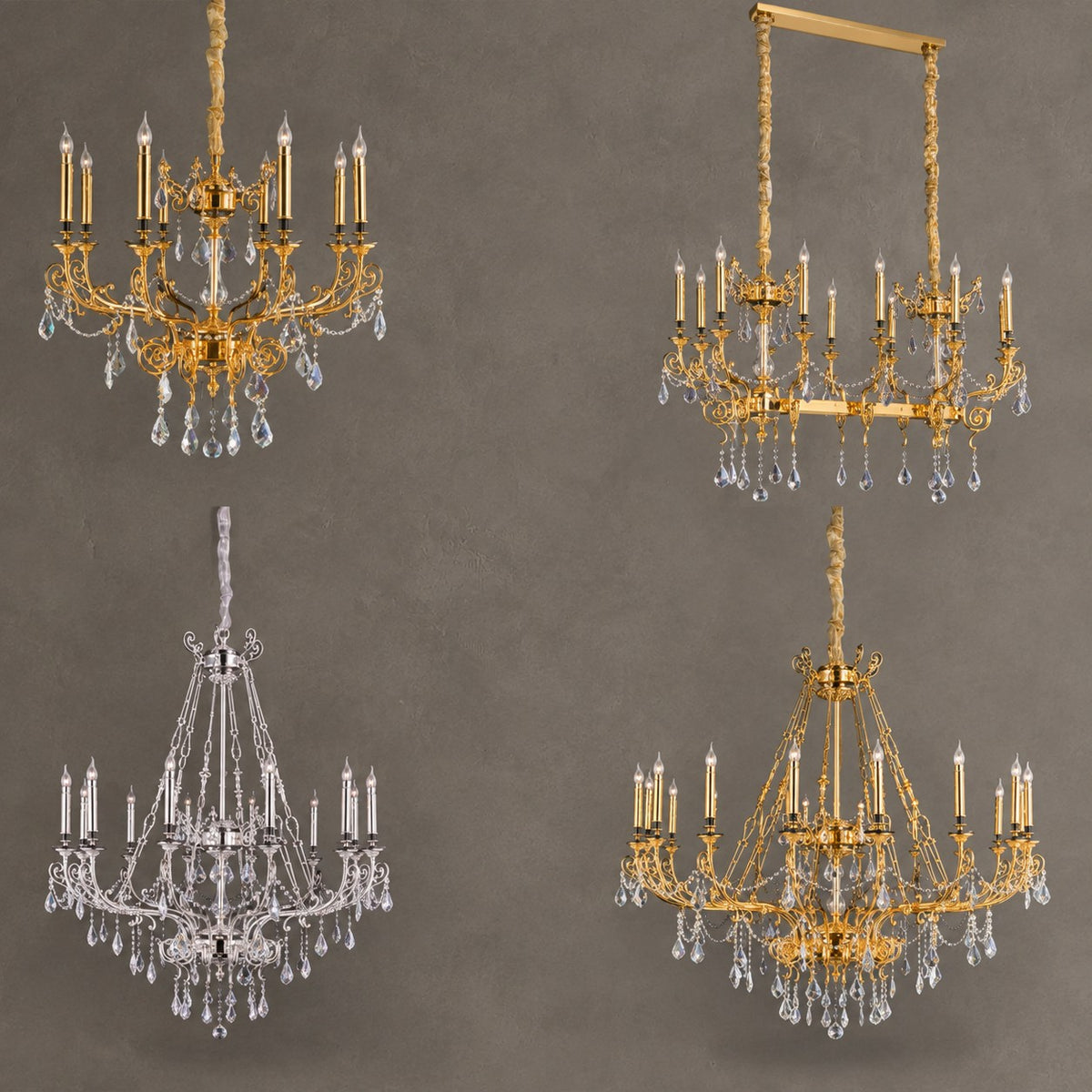 Baroque Silver/24K Gold Color Candle Light Crystal Chandelier