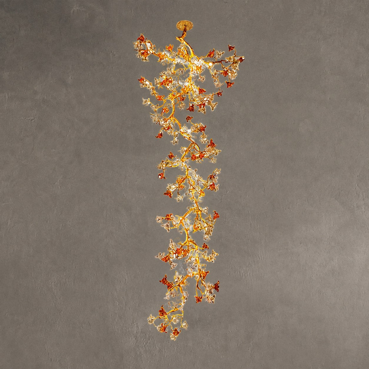 Brass Maple Branch Glass Chandelier
