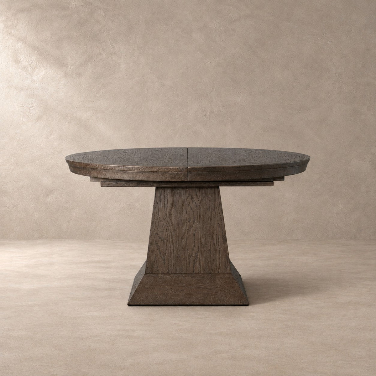 Expandable Round Oak Dining Table with Leaves