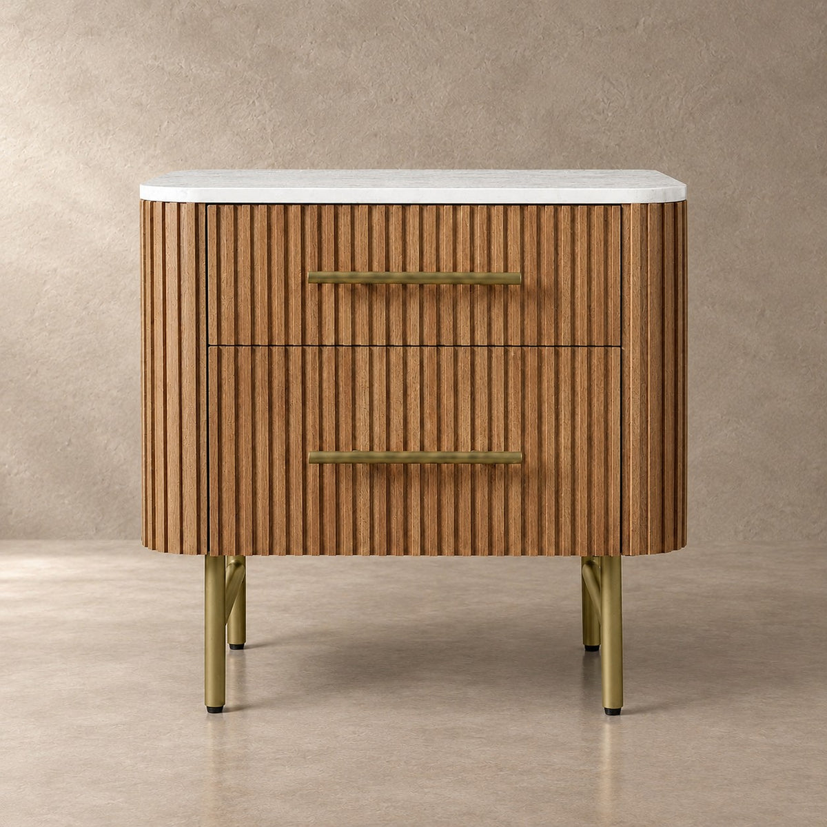 Double Drawer Bedside Chest with Stone Top